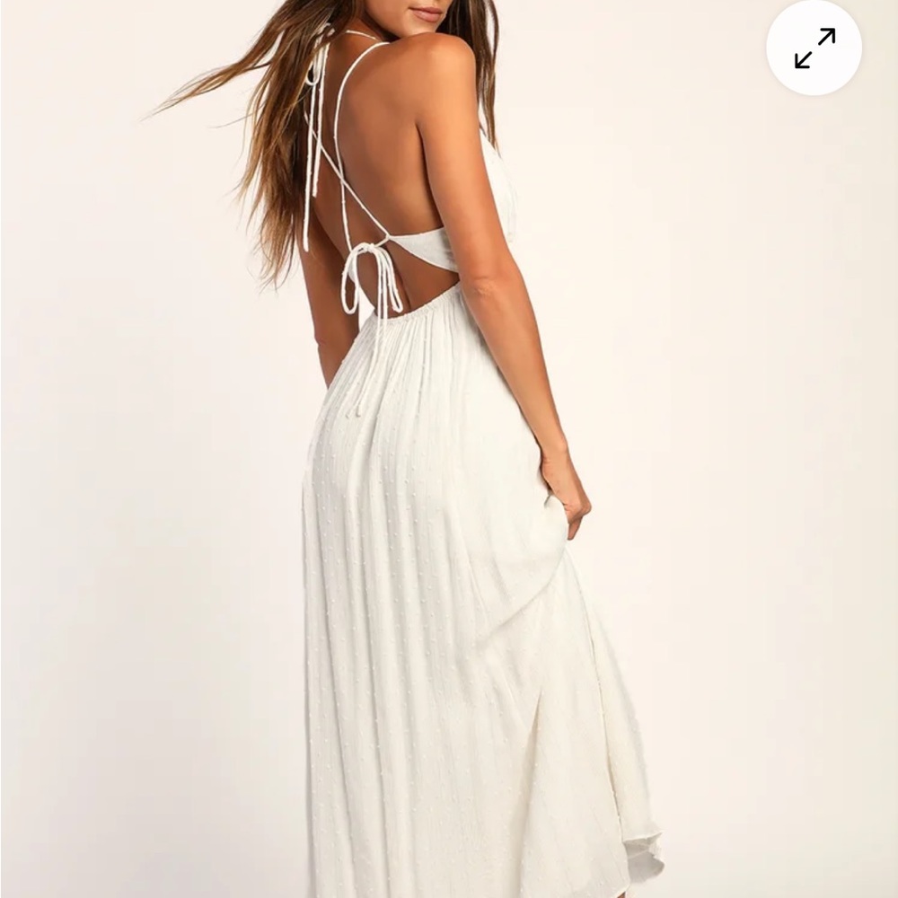 Santorini Scene White Metallic Gold Swiss Dot Lace Maxi Dress Lulus’s small